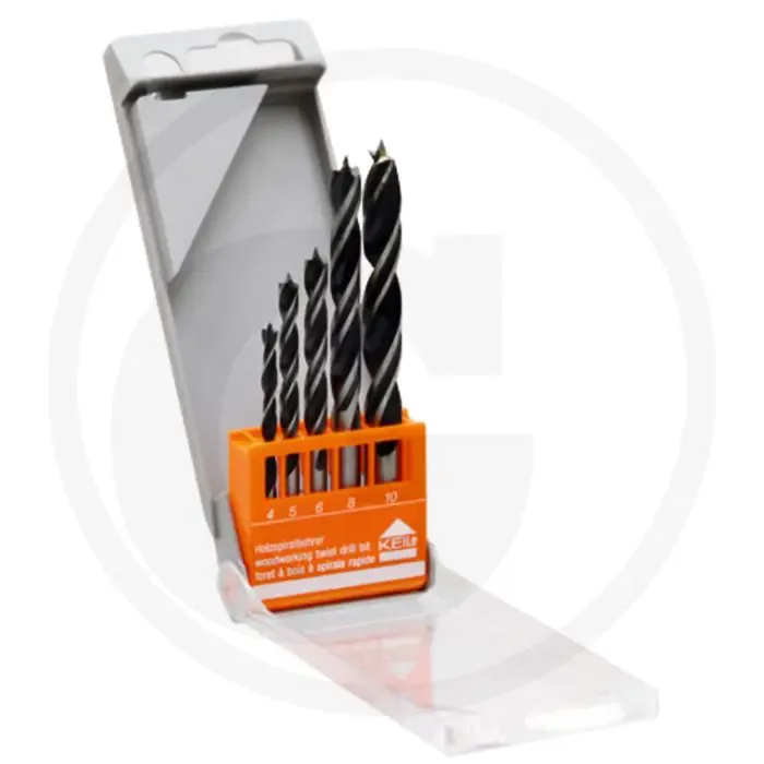 Houtspiraalborenset 5-delig in kunststof cassette met boor Ø: 4, 5, 6, 8, 10 mm Aanbieding