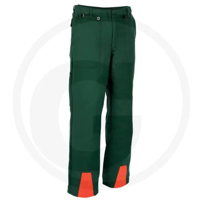 Veiligheidsbroek met snij- en zaagbescherming klasse 1 - werkbroek, gedrongen vorm, maat eu 28, groen / fel oranje Dagaanbieding