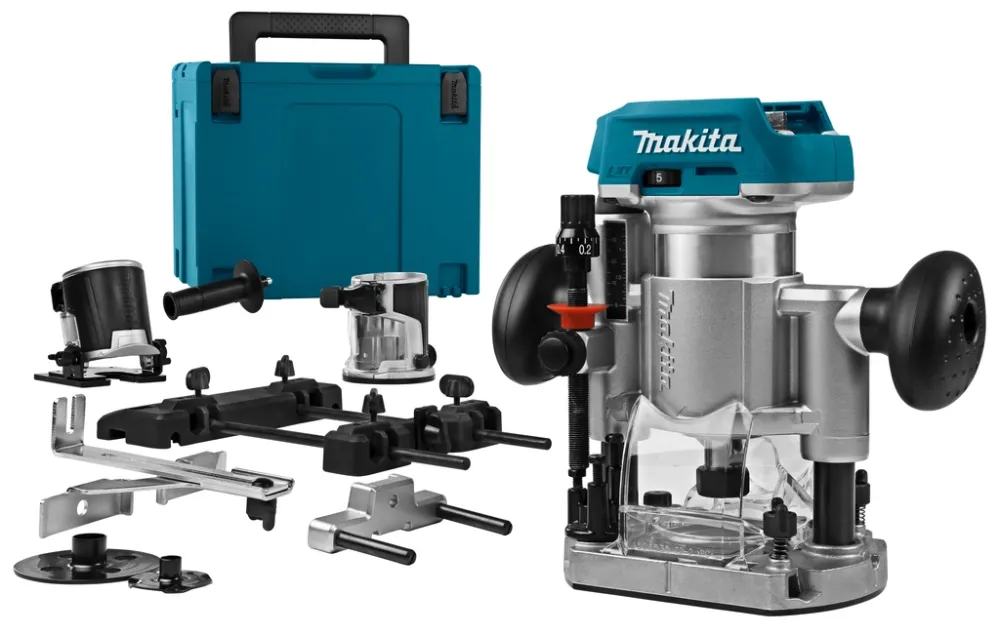 Makita DRT50ZJX9 Freesmachine 18 Volt Li-ion zonder accu's en lader + Geleiderailadapter Must-Have