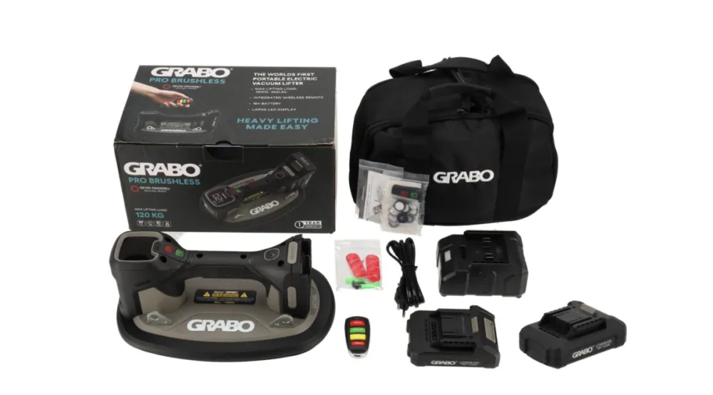 Grabo PRO Brushless complete set in tas. incl. accu, rubber, lader, filters en afstandsbediening Op = Op